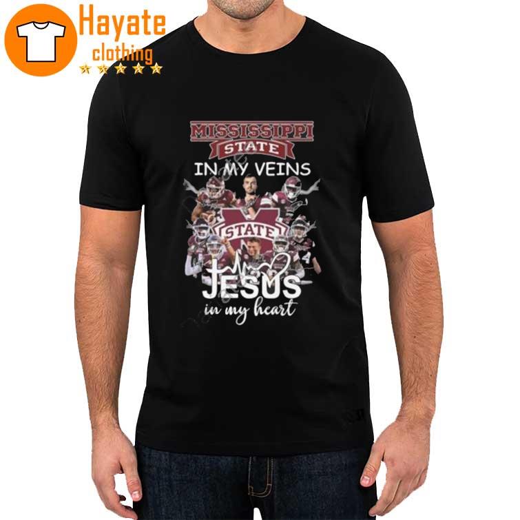 l Mississippi State Bulldogs In My Veins Jesus In My Heart Signatures 2022 shirt