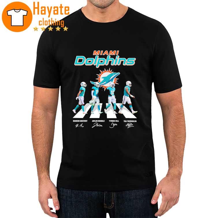Miami Dolphins Mostert Waddle Hill and Tagovailoa abbey road signatures shirt