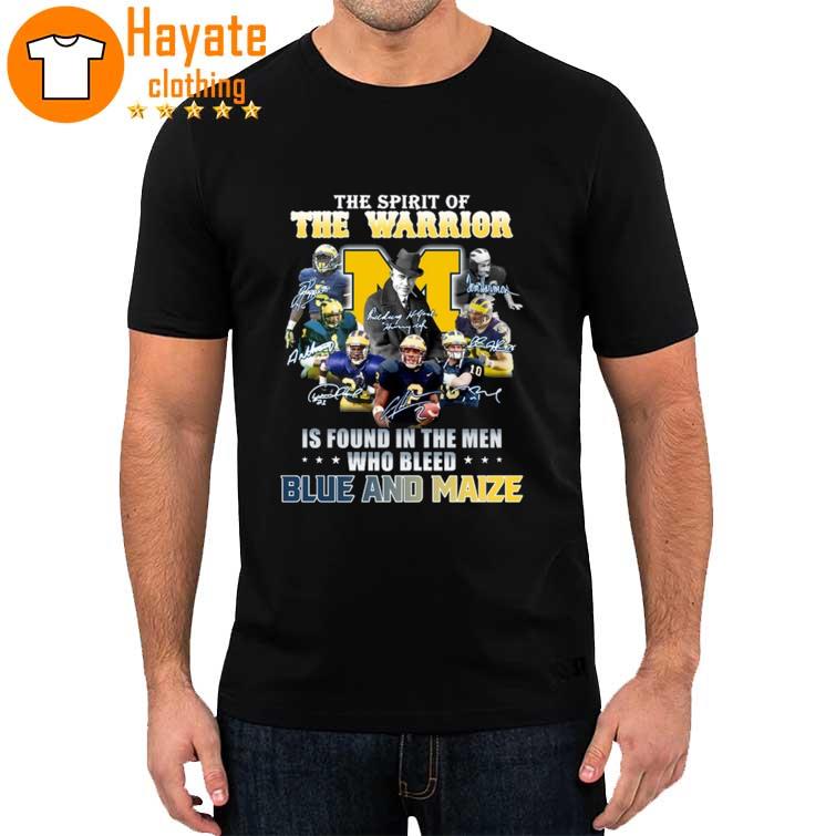 The Spirit of the Warrior is found in the Men who Bleed Blue and Maize signatures 2022 shirt