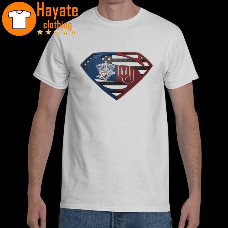 Original Oklahoma City Thunder Oklahoma Sooners Superman Logo Us Flag Shirt