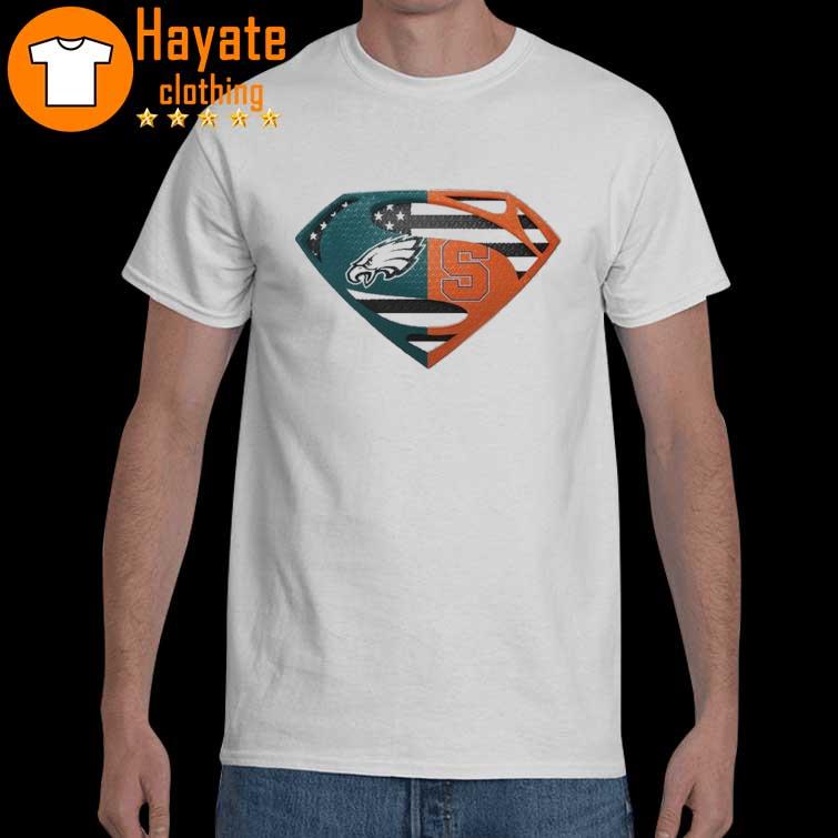 Original Philadelphia Eagles Syracuse Orange Superman Logo Us Flag Shirt