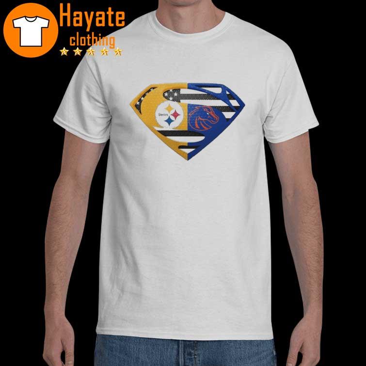 Original Pittsburgh Steelers Boise State Broncos Superman Logo Us Flag Shirt