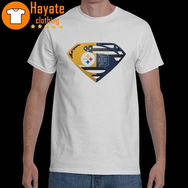 Original Pittsburgh Steelers Detroit Cleveland Tigers Superman Logo Us Flag Shirt