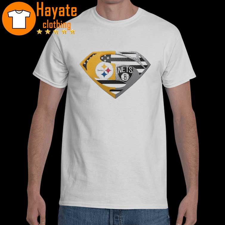 OriginalPittsburgh Steelers Brooklyn Nets Superman Logo Us Flag Shirt